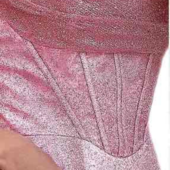 Sparkly Ruched A Line Spaghetti Strap - Formal Dress - Pink - Picture 5 of 6